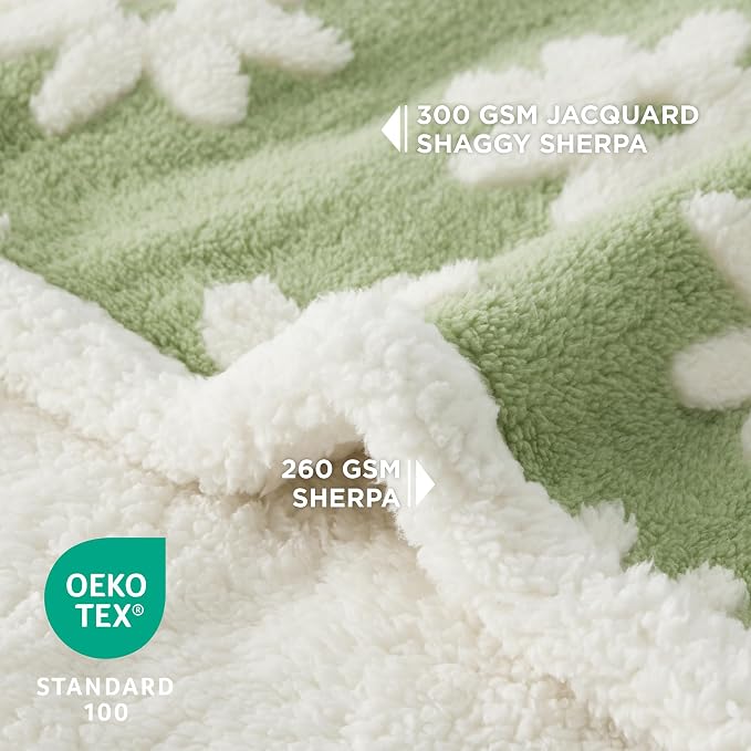 LE SURE Waterproof Blanket for Bed Cute Cozy 3D Jacquard, Twin（60x80） | Dog Blankets for Large Dogs, Pet Aesthetic Gift, Warm Soft Sherpa Throw, Reversible Couch Protector, Flower Garden Green - Image 2