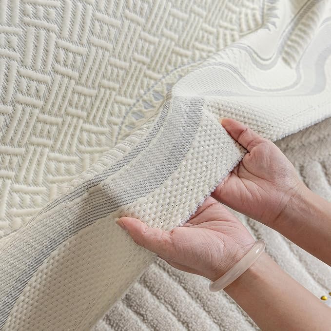 STACYPIK Cooling Ice Silk Couch Cover for Dogs Washable Summer Sofa Cover for 3 Cushion Couch, Sectional Couch Cover for L Shape, Boho Geometric Sofa Slipcover Furniture Protector, Light Gray-71X134IN - Image 6