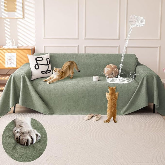 OstepDecor Waterproof Couch Covers for Pets, Couch Protector from Cat Claws | Washable Sofa Cover for Dogs, Non Slip Furniture Protector for Sofas, Loveseats & Sectionals, 71"x118", Green by OstepDecor