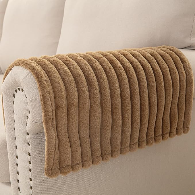 Deep Dream Couch Armrest Covers for Sofa, Soft Faux Fur Waterproof Couch Arm Covers Set of 2, Washable Recliner Chair Arm Cover Protector (Khaki, 23" x 23" 2 Pack) by DeepDream