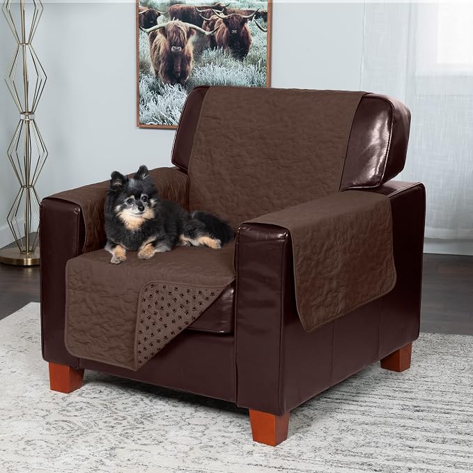 Furhaven Waterproof & Non-Slip Chair Cover Protector for Dogs, Cats, & Children - Quilted Paw Print Living Room Furniture Cover - Espresso, Chair - Image 4