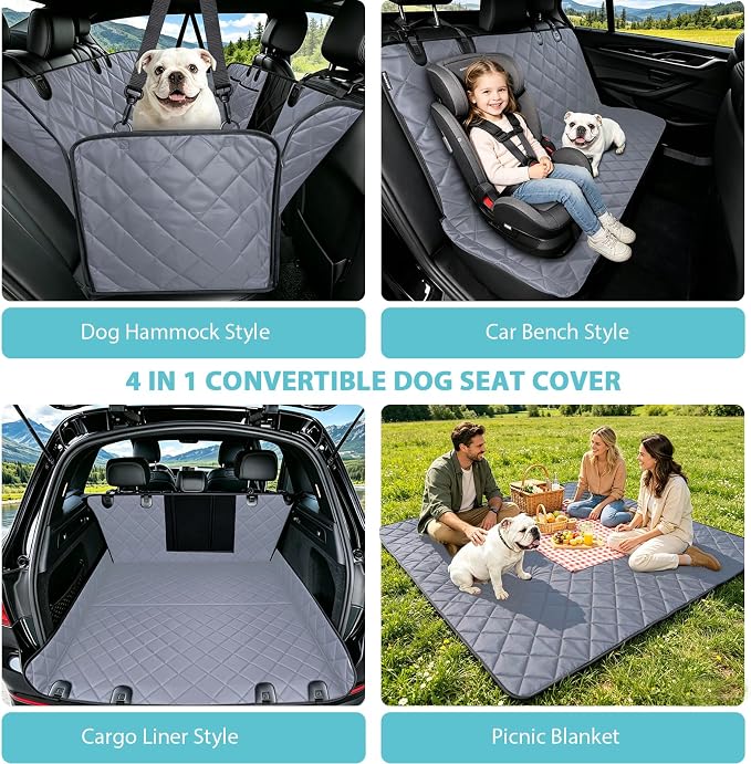 Dog Hammock for Car | Mesh Window & Safety Belt | 100% Waterproof Back Seat Pet Cover for Dogs Safe Travel with Side Door Protectors | Non-Slip, Scratchproof Rear Seat Cover for Cars, SUVs, Trucks - Image 4