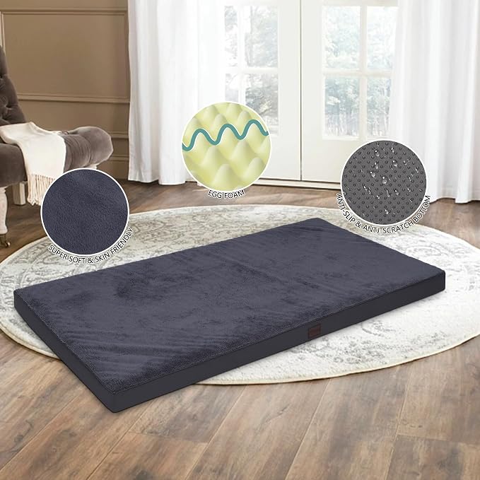 Waterproof Orthopedic Human Dog Bed 75x38 Grey | Removable Washable Cover, Egg Crate Foam, Soft Plush Flat Pet Mat, Non-Slip Bottom, Fits Extra Large Dogs Up to 130 lbs - Image 3