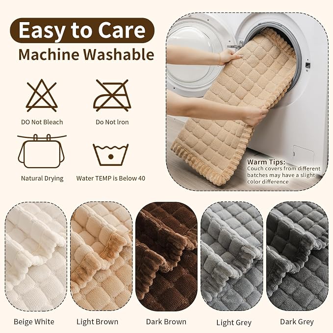 Couch Covers for Sofa Washable, Non Slip Couch Covers for Dogs, Soft Plush Pet Friendly Dog Couch Cover, Plaid Couch Protector for Dogs, Pet Couch Cover for 2-3 Seats(Light Brown,28"×71",1PC) - Image 7