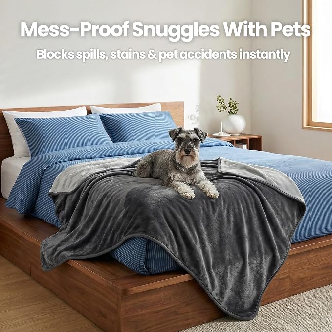 gogobunny Waterproof Reversible Flannel Blanket for Dogs and Cats, Double-Sided Furniture Protector Throw for Sofa, Couch, Bed Against Spills & Pet Fur (50" x 60", Dark Grey/Light Grey) - Image 6