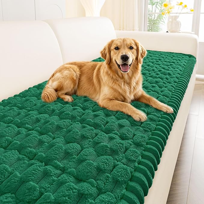 Smiry Non Slip Couch Covers for Dogs, Scratch Resistant Pet Sofa Protector | Machine Washable Soft Fuzzy Thick Furniture Cover for Sofa Loveseat Sectional Large Dogs, Emerald Green, 27.6" x 82.7" by Smiry