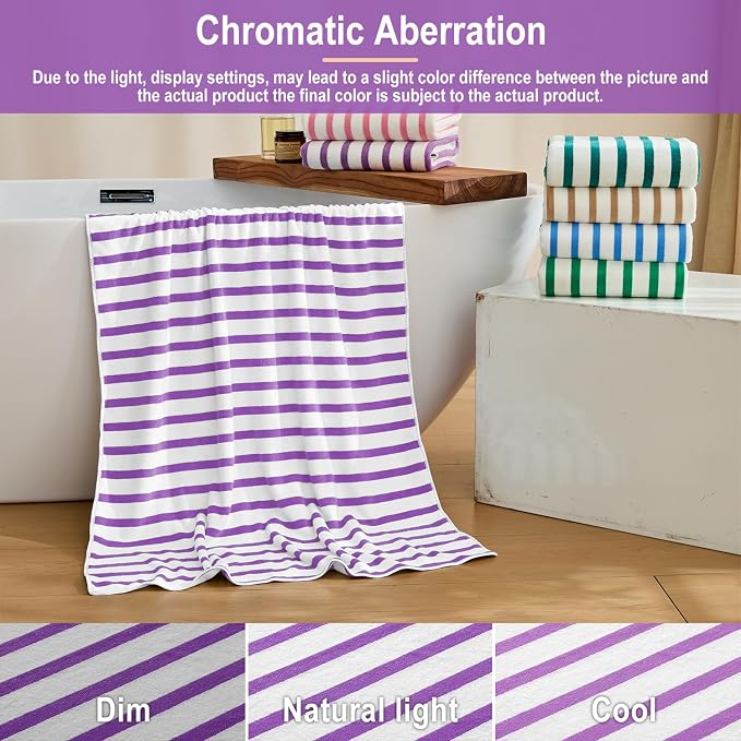 JML Microfiber Beach Towels, 6 Pack, 27" x 55", Cabana Stripe Purple | Soft,Absorbent, Quick Drying Lint-Free, No Fading for Summer Party, Pool, Sport, Yoga, Swimming - Image 7
