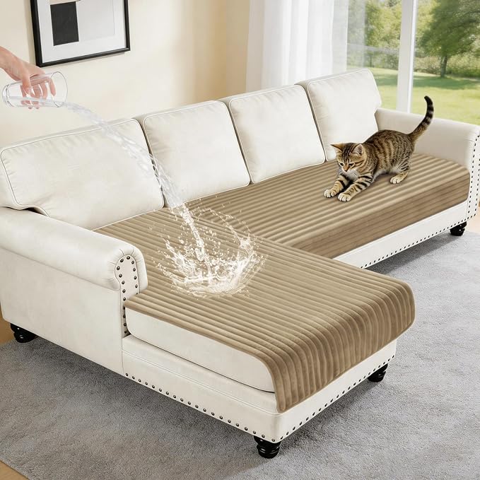 100% Waterproof Couch Covers for Sectional Sofa, Washable Couch Cover, L Shaped Couch Cover for Dogs, Non Slip 2 Pieces Sofa Cover Pet Friendly, 35"x63"+35"x70.9"-Camel by Unknown