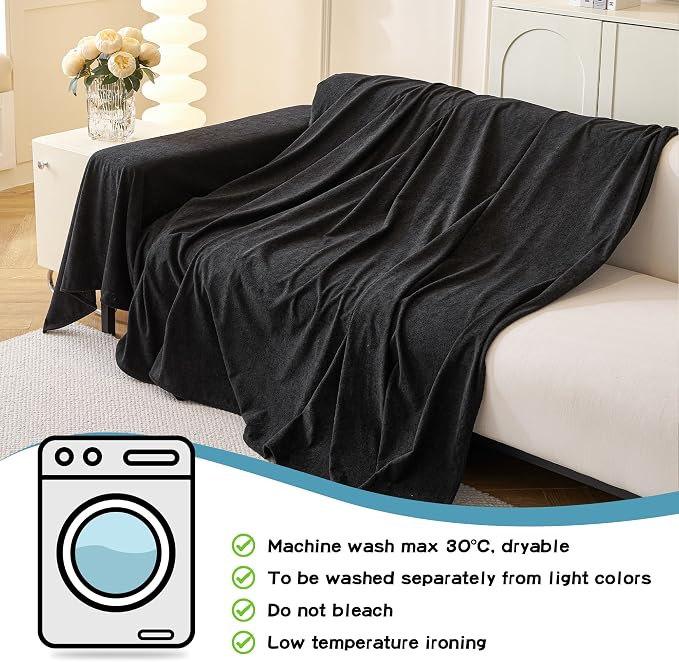 MYSKY HOME Sectional Couch Cover for Dogs, 2 Pieces Couch Covers for L Shape Sofa, Sofa Cover Washable, Furniture Protector Chaise Lounge Cover for 2-3 Cushion Couch (71"x118"+71"x118", Black) - Image 7