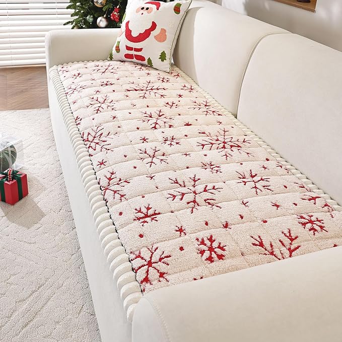 VClife Fuzzy Anti-Slip Dog Couch Cover for Christmas, Creamy, 27.6 x 82.7 | Soft Thick Couch Covers for 3 Cushion Couch Sofa Pet Friendly, Scratch Resistant Sofa Cover Washable Dog Furniture Protector by VCLIFE