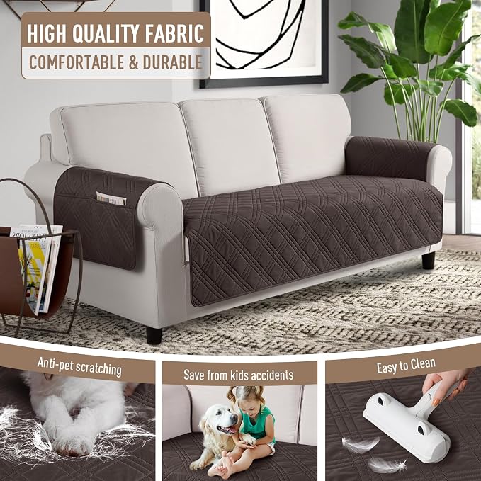 TAOCOCO Waterproof Sofa Covers for Dogs with Non Slip Backing, Sofa Seat Covers with Side Pocket for 3 Cushion Couch Washable Pet Couch Cover Protector Sofa Slipcovers for Kids(Sofa Plus, Chocolate) - Image 5