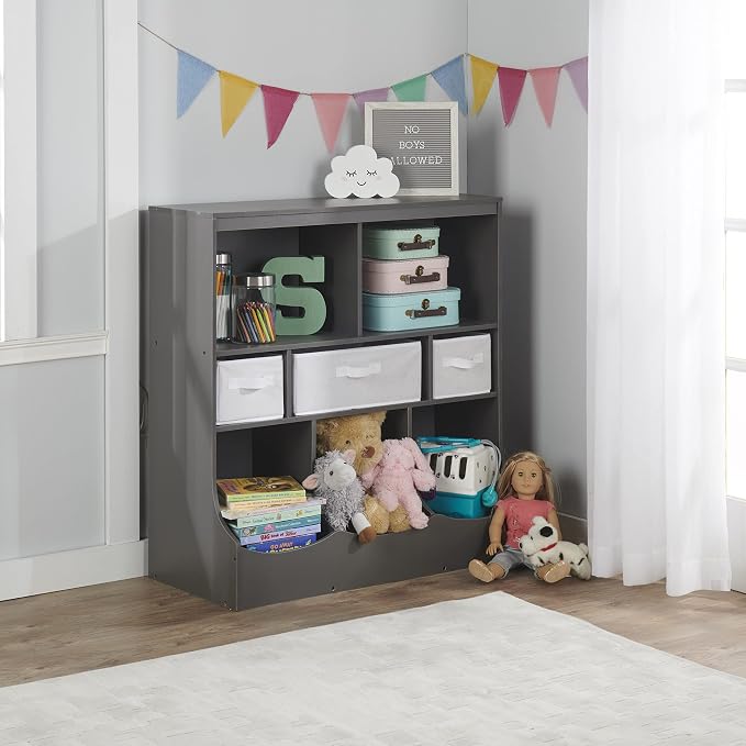 Badger Basket Combo Toy Storage Organizer and Bookshelf - Kids Storage Unit with 3 Removable Baskets, Open Shelves, Top Display Surface - Charcoal - Image 5