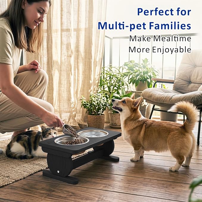 Raised Dog Bowl Stand for Small Sized Breed, Feeding Station with 21 oz 2 Stainless Steel Bowls & Licking Plate,Dog Food Bowl Black - Image 3