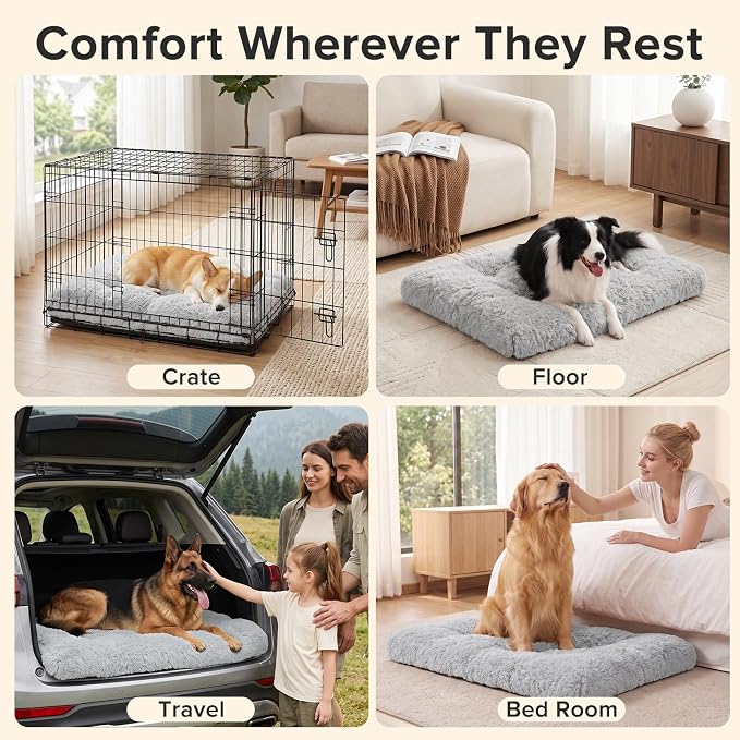 JOEJOY Large Dog Bed Crate Pad, Deluxe Plush Washable Dog Beds Fulffy Soft Kennel Pad Anti-Slip Pet Sleeping Mat for Extra Large Medium Small Dogs, 47" x 29", Grey - Image 7