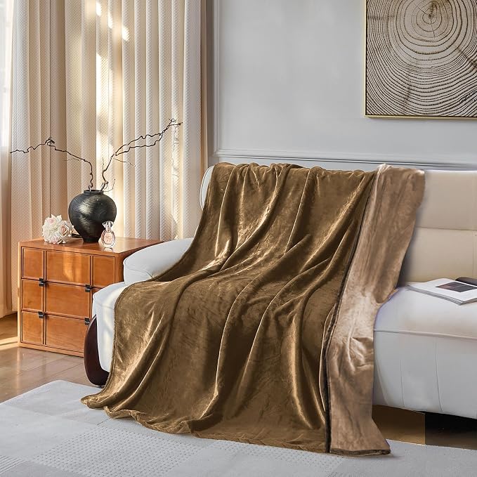 80"x60" Waterproof Couple's Bed Blanket Tan/Brown, Reversible, Stain Proof | Waterproof Washable - Image 9