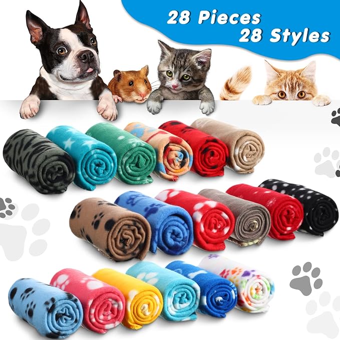 Chumia 28 Pieces Puppy Blanket Bulk Small Fleece Pet Blanket for Puppy Dogs Kitten Cats Pets Soft Warm Paw Print Sleep Mat Bed Covers, 28 Styles(23.6 x 27.6 Inch) - Image 3