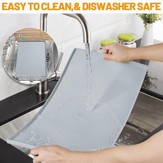 Hubulk Dog Feeding Mat,100% Waterproof Food Grade Silicone Pet Food and Water Bowl Placemat,Dishwasher, High Raised Edge to Prevent Spills,Nonslip Tray to Stop Messes on Floor（28"x18"x0.8", Mist） - Image 7