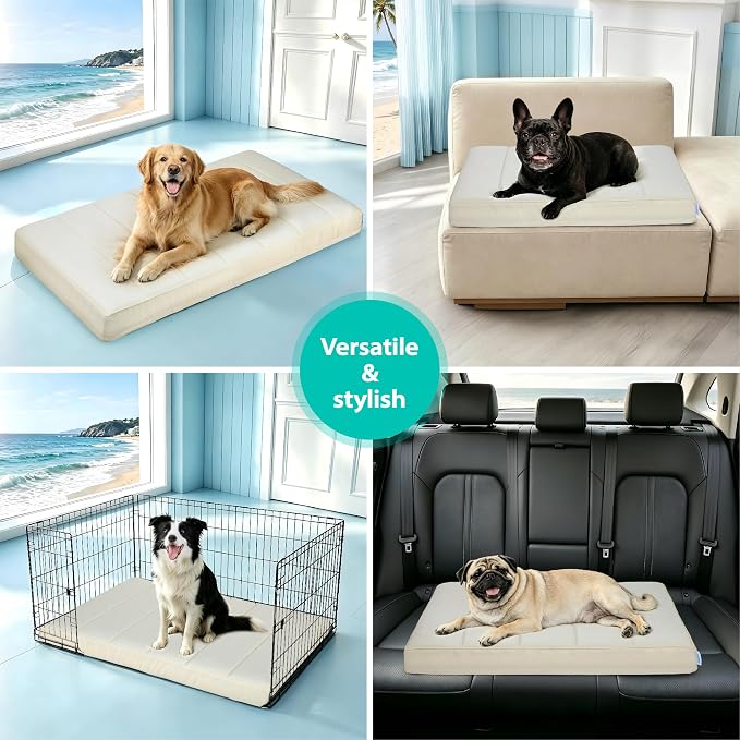 Cooling Dog Bed for 2XL Large Dogs - Orthopedic Pet Beds with Memory Foam, QMAX>0.5, Waterproof Removable Washable Cover for Hot Weather, Dark Beige, 47" L x 29" W x 3" H - Image 7