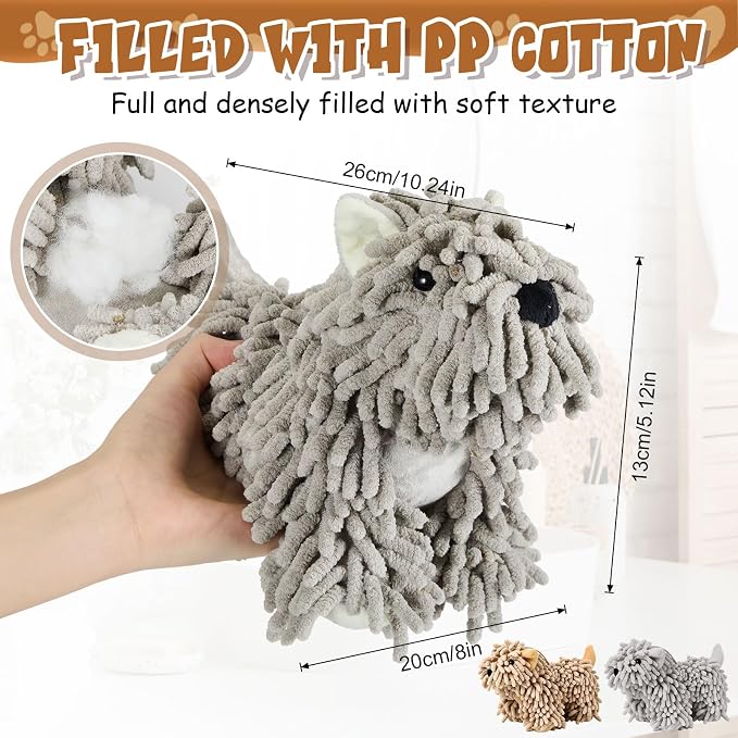 Tegeme 2 Pcs Chenille Dog Hand Towel Fuzzy Towel Absorbent Microfiber Soft for Bathroom Kitchen Washstand (Grey Brown,Standing Dog) - Image 3