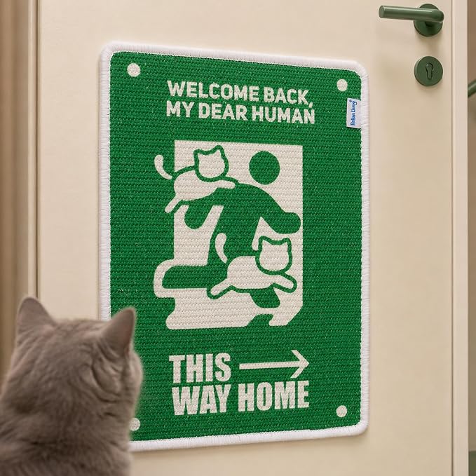 MediumWall Mounted Sisal Cat Scratcher Mat Way Home Sign | Natural Sisal Scratch Pad for Indoor Cats, Couch Protection, Space Saving Wall Use, Heavy-Duty Velcro by RollinnLiving