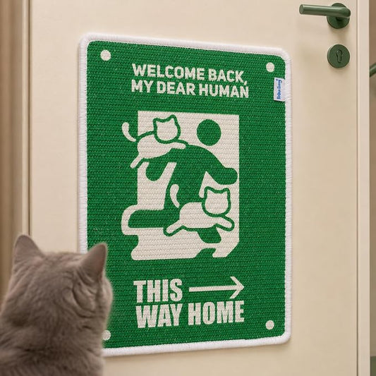 MediumWall Mounted Sisal Cat Scratcher Mat Way Home Sign | Natural Sisal Scratch Pad for Indoor Cats, Couch Protection, Space Saving Wall Use, Heavy-Duty Velcro by RollinnLiving