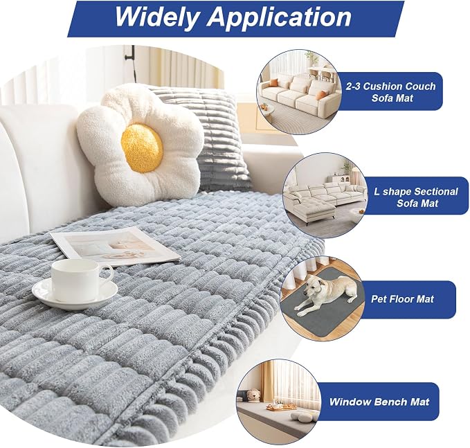 New Thick Sofa Covers Washable - Soft Corduroy Universal Sofa Cover 2 3 4 Seater, Non-Slip Couch Cover, Couch Seat Covers Sofa Slipcovers Furniture Protector for Living Room (Light Grey, 70x150cm) - Image 3