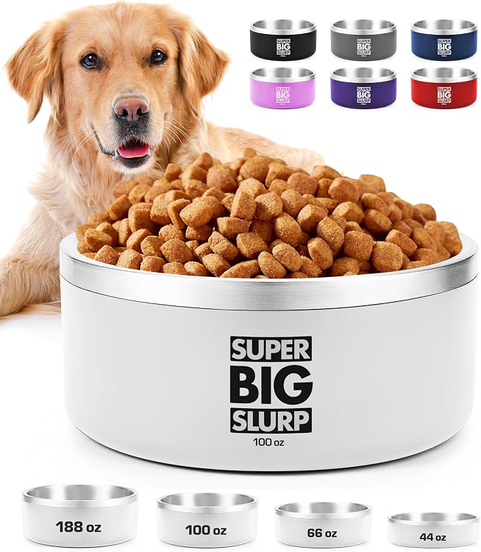 Tuff Pupper 100 oz Heavy Duty Insulated Stainless Steel Dog Bowl for Large Dogs, Non-Slip Base, Dishwasher Safe by TuffPupper