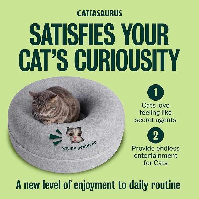 Cattasaurus Peekaboo Cat Cave Donut for Multiple & Large Cats up to 30-45 lbs, 3-in-1 Self Warming Cat Bed, Tunnel & Scratcher for Indoor Cats, Washable & Detachable Small Dog Bed (Light Gray, Large) - Image 6
