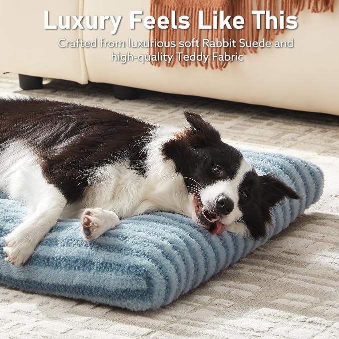 FURTIME Washable Dog Bed Medium Size Dogs, Deluxe Dog Crate Beds | Comfy Fluffy Kennel Pad Anti-Slip Pet Sleeping Mat, Machine Washable Dogs Pillow, 29"x21"x3", Blue - Image 3