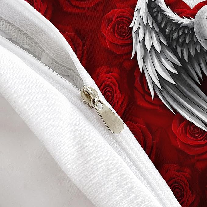 AILONEN Red & Black Rose Heart Duvet Cover Set, King Size,Angel and Demon Bedding Sets,Romantic King & Queen Comforter Cover for Bedroom Decor,3Pcs 1 Quilt Cover + 2 Pillowcase,Soft Breathable - Image 6