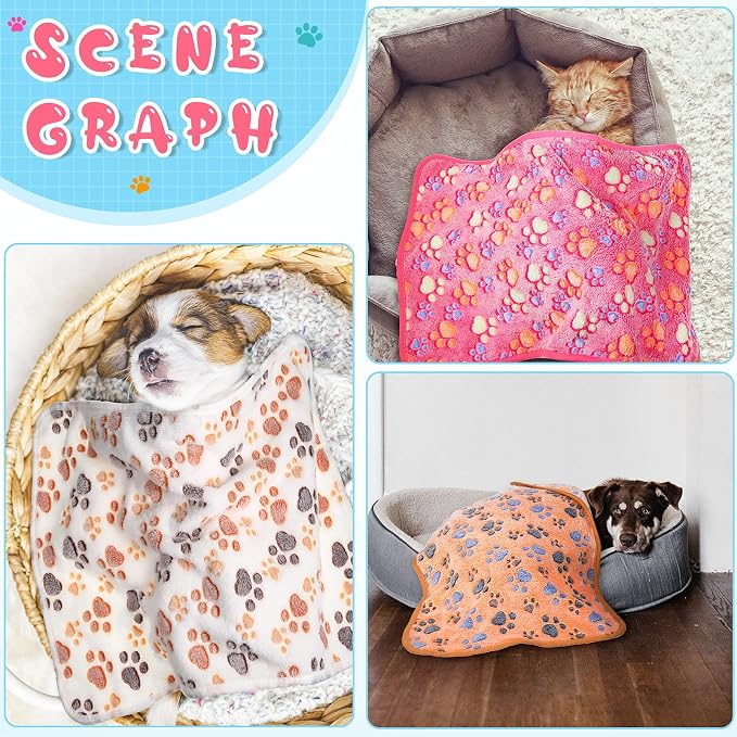 Tatuo 4 Pack Fleece Dog Blankets for Puppy Cats Multi-Size Sleep Mat for Pet Guinea Pig Soft Washable Warm Crate Bed Puppy Teething Toys Print Pattern Blanket Indoor(Coffee,24 x 16 Inch,Paw) - Image 6