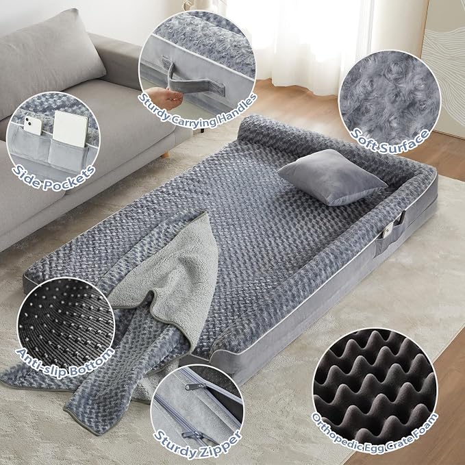 BFPETHOME Orthopedic Washable Dog Bed, Sleeping Couch for Large Senior Dogs | Deluxe Plush Rose Velvet Washable Cover, Egg Crate Foam Support, Waterproof Lining, Non-Slip Bottom, Senior Dogs - Image 7