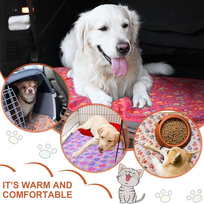 Tatuo 4 Pack Fleece Dog Blankets for Puppy Cats Multi-Size Sleep Mat for Pet Guinea Pig Soft Washable Warm Crate Bed Puppy Teething Toys Print Pattern Blanket Indoor(Mixed Color,24 x 47 Inch,Paw) - Image 3