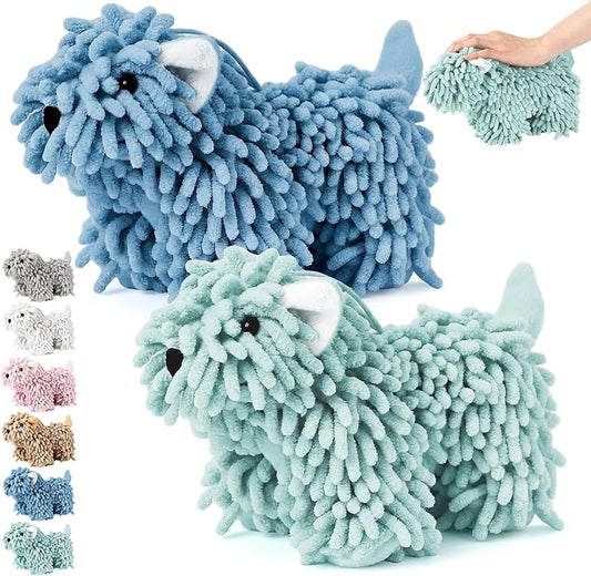 Tegeme 2 Pcs Chenille Dog Hand Towel Fuzzy Towel Absorbent Microfiber Soft for Bathroom Kitchen Washstand (Green Blue,Standing Dog) by Tegeme