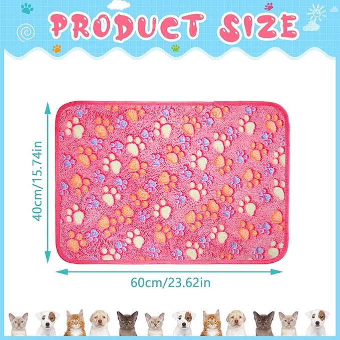 Tatuo 4 Pack Fleece Dog Blankets for Puppy Cats Multi-Size Sleep Mat for Pet Guinea Pig Soft Washable Warm Crate Bed Puppy Teething Toys Print Pattern Blanket Indoor(Pink,24 x 16 Inch,Paw) - Image 4