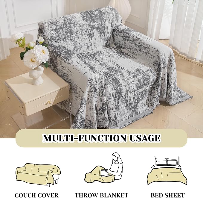 MEETSKY Small Couch Cover Oversized Chair Cover Washable, Chenille Soft Throw Cover for Single Sofa, Abstract Geometric Sofa Slipcover Multi-Use Furniture Protector for Pets, 71" x 91", Deep Grey - Image 6