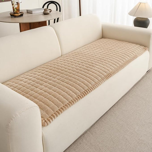 Couch Covers for Sofa Washable, Non Slip Couch Covers for Dogs, Soft Plush Pet Friendly Dog Couch Cover, Plaid Couch Protector for Dogs, Pet Couch Cover for 2-3 Seats(Light Brown,28"×94",1PC) by Unknown