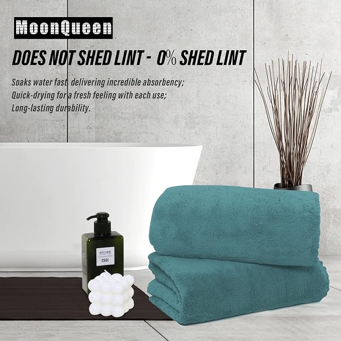 MOONQUEEN 2 Pack Premium Bath Towel Set - Quick Drying - Microfiber Coral Velvet Highly Absorbent Towels - Multipurpose Use as Bath Fitness, Bathroom, Shower, Sports, Yoga Towel (Teal) - Image 3