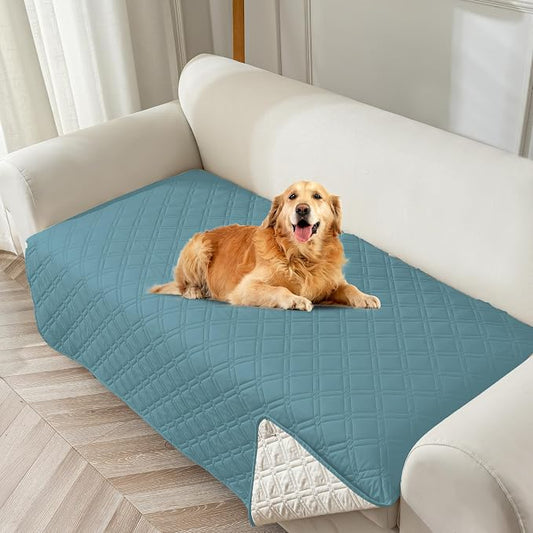 Genina Waterproof Couch Cover, Washable Anti-Slip 86.6 inch Sofa Covers with 4 Cushions, Sectional Couch Covers for Pets Friendly, Sofa Slipcovers for Dogs Cats, (86inch/Blue) by Genina