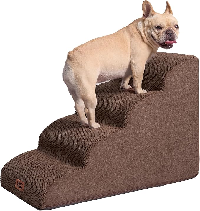 EHEYCIGA Curved Dog Stairs Ramp for High Beds 19.7" H, 4-Step Dog Steps for Small Dogs and Cats, Pet Stairs for High Bed Climbing, Non-Slip Balanced Pet Step Indoor, Brown - Image 9