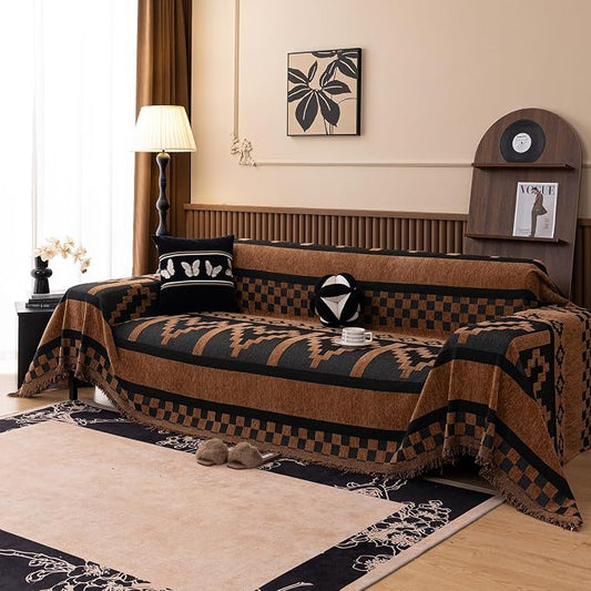 ROOMLIFE Dark Brown Couch Cover 3 Cushion Sofa, Washable Non Slip Furniture Sofa Protector Cover, Soft Chenille Sofa Slipcovers Sectional L Shape Dogs Couch Cover Throw Blanket with Tassels71''X118'' by ROOMLIFE