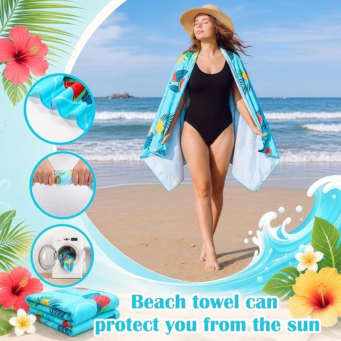 FuWeave 10 Pack Microfiber Beach Towel 28 x 55 Inch Oversized Large Thin Beach Towels for Pool Camping, Sand Free Lightweight Blanket for Women Adults Travel Swimming Sport (Watermelon) - Image 3