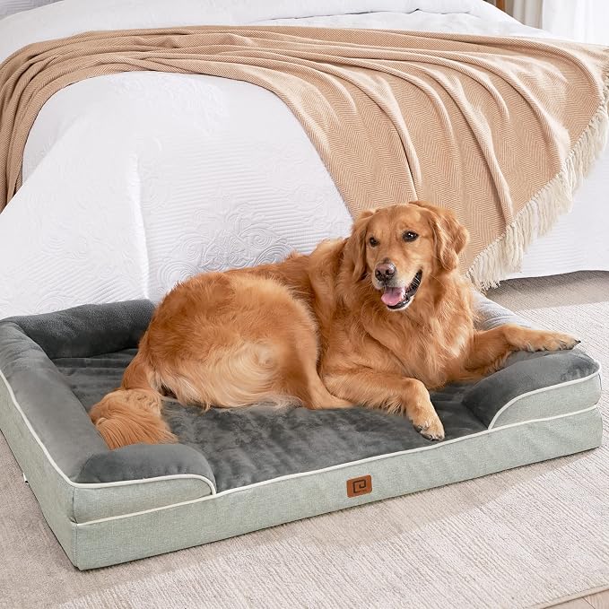 EHEYCIGA Orthopedic Dog Beds Large Sized Dog, Waterproof Washable Pet Bed | Non-Slip Bottom and Egg-Crate Memory Foam XL Dog Couch Bed with Washable Removable Cover, Greyish Green - Image 8