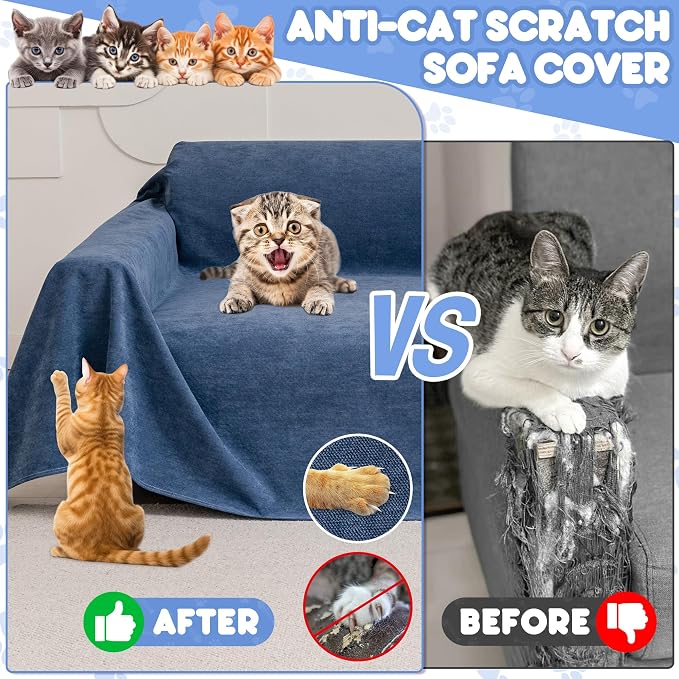 Loiion Cat Scratch Proof Furniture Protector Waterproof Sofa Cover 150"x71" | Pet-Friendly Couch Protector, Anti-Scratch & Anti-Slip Sofa Cover For Cats Dogs Kids, Machine Washable - Image 2