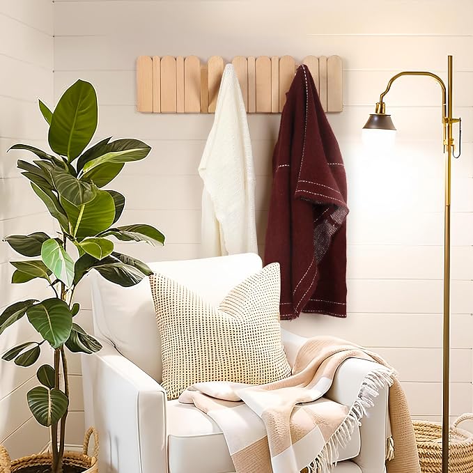 Wall Coat Rack for Entryway: Folding Wood Modern Heavy Duty 8 Hooks | 21.6'' Wall Mounted for Boho Home Decor Bathroom Bedroom Hallway for Hanging Towel Jacket Backpack Bag - Image 7