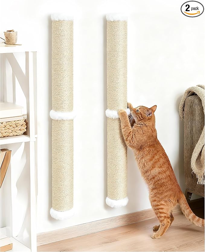 Aechonow 68" Wall Mounted Cat Scratcher,2Pcs of 34in Sisal Scratching Post | Cat Wall Climber, Cat Wall Scratcher, Cat Wall Furniture for Indoor Cats, Natural Sisal, Tall & Sturdy, Rabbit Velvet by Aechonow