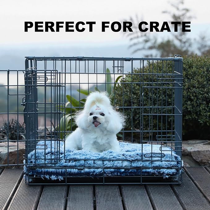 Bedfolks Plush Waterproof Dog Crate Bed, Removable Washable Cover, Faux Fur, 17"x12", Dark Blue - Image 3