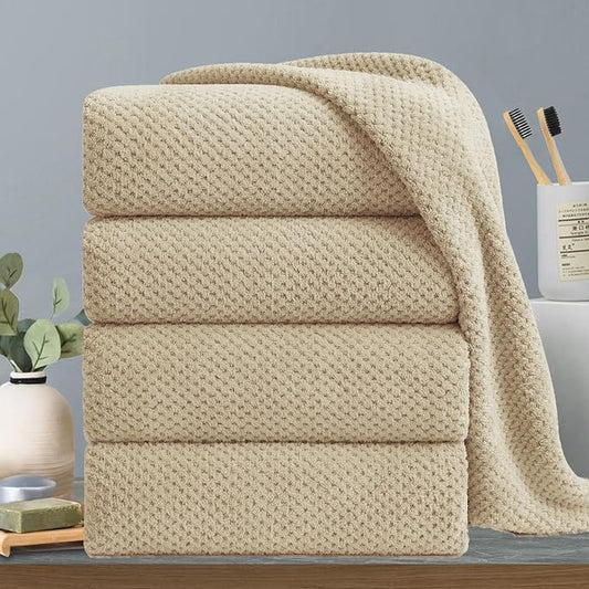 Extra Large Bath Towels Set 35x70 Inches - Beige Luxury 600 GSM Oversized Bath Sheet Towel,Ultra Soft Microfiber - Quick Dry,Highly Absorbent Shower Towels Spa Hotel Bathroom Towel Set (4-Pack) by Hailea