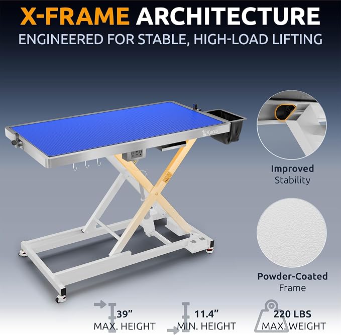 KANIS Professional Electric Dog Grooming Table - Heavy Duty | Height Adjustable Pet Grooming Table w/Leveling Wheels, Dog Grooming Arm, Anti-Slip Tabletop & Tool Organizer (White, 49") - Image 6