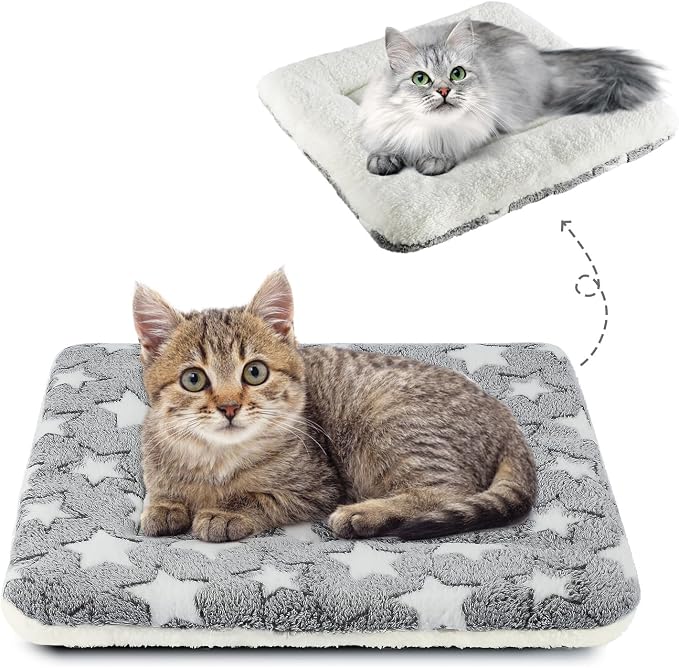 Mora Pets Cat Bed Dog Crate Pad Ultra Soft Pet Bed with Cute Star Print Washable Crate Mat for Small Dogs and Indoor Cats Reversible Fleece Dog Kennel Pad Cat Carrier Mat 14 x 17.5 inch Grey by MoraPets